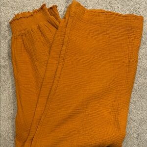 Magaschoni Golden Rust 100% Organic Cotton Textured Wide Leg Pants Large